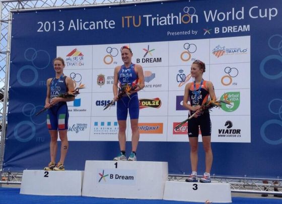 Il podio femminile dell'ITU World Cup di Alicante 2013