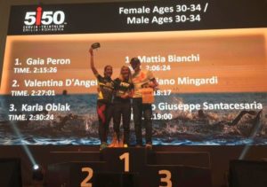 I migliori tre donne e uomini cat. 30-34 del 1° 5i50 Cervia Triathlon Emilia Romagna
