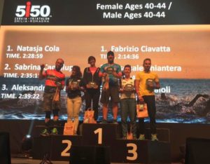 La top 3 cat. 40-44 maschile e femminile del 5i50 Cervia Triathlon Emilia Romagna 2017