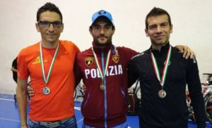 Il podio maschile del Duathlon Città di Pavia 2017: da sinistra, Francesco Nadalutti (Federclubtrieste), Andrea Secchiero (Fiamme Oro) e Huber Rossi (Freezone), 