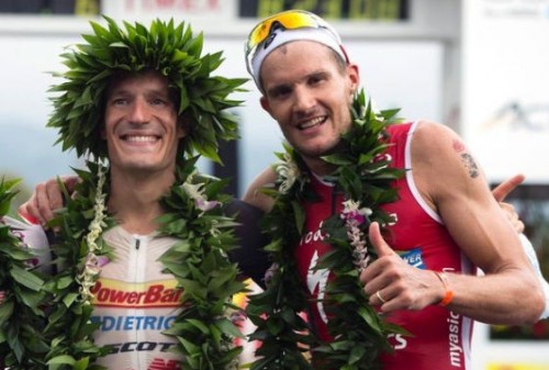 I tedeschi Sebastian Kienle e Jan Frodeno al 1° e 3° posto dell'Ironman Hawaii 2014 si sfidano al 2° Cannes International Triathlon