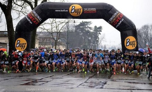 La partenza dei Campionati Italiani di Duathlon Sprint a Torino del 22 marzo 2015