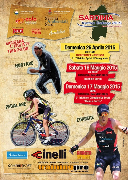 La locandina del Sardinia Triathlon Challenge 2015, il 16-17 maggio il Triathlon Putzu Idu