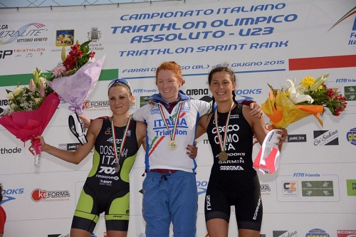 Il podio femminile Assoluto dei Campionati Italiani di triathlon olimpico 2015 disputati a Farra d'Alpago sabato 6 giugno 2015 e vinti da Anna Maria Mazzetti