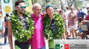 Il patron Dante Armanini si coccola i vincitori del 33° Triathlon Internazionale di Bardolino, Lisa Perterer e Tamas Toth