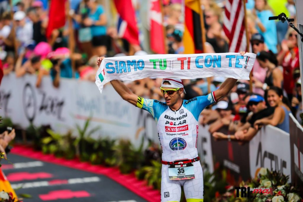 La finish line conquistata all'Ironman Hawaii 2016 dal campione italiano Alessandro Degasperi (Photo courtesy: Jacky Everaerdt - trimax-mag.com)