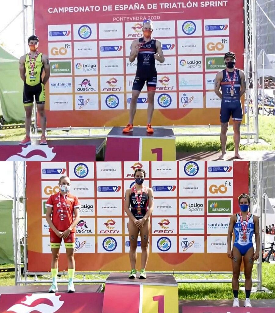 Il podio del Campionato Spagnolo di triathlon sprint 2020 vinto da Anna Godoy e Fernando Alarza