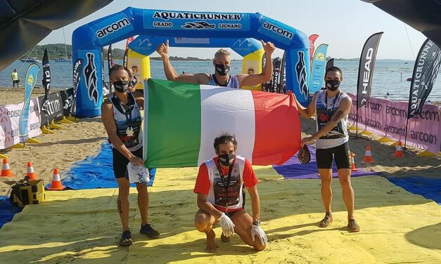 Il podio maschile di Aquaticrunner 2020: Daniel Hofer vince davanti a Francesco Cauz e Massimo Guadagni (© Dario Daddo Nardone / Mondotriathlon.it)