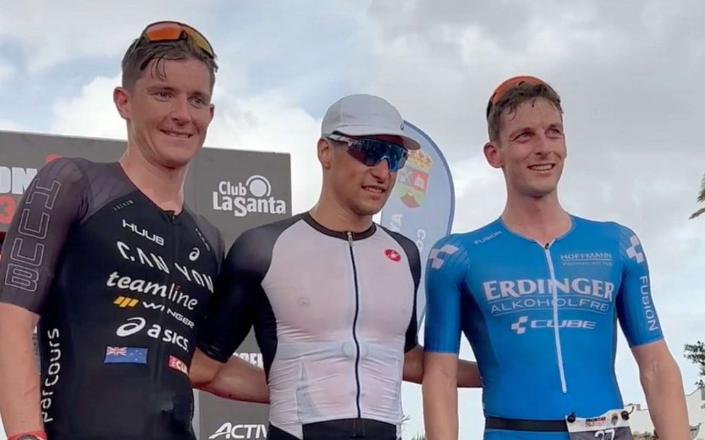 Ironman 70.3 Lanzarote 2022, il podio uomini: vince il francese Leo Bergere