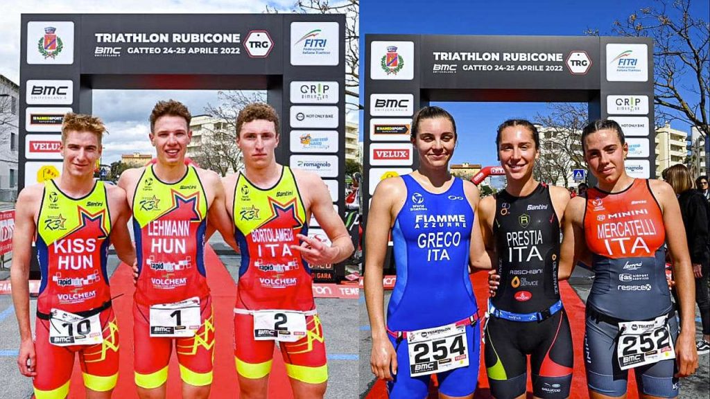 I podi del Triathlon Rubicone Gatteo 2022: vincono Angelica Prestia e Csongor Lehmann