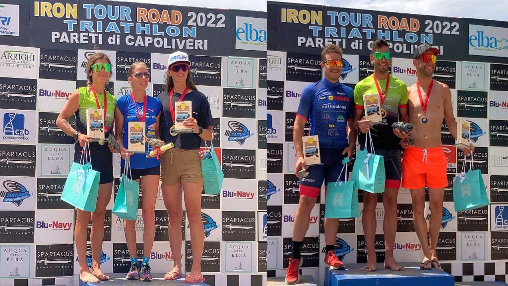 I podi finali di Iron Tour Road Triathlon Elba 2022: vincono Carina Wasle e Mattia Zontini