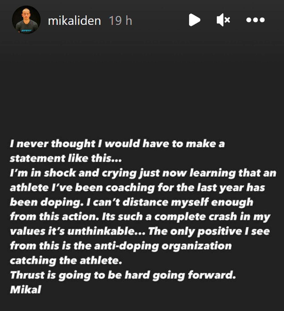 La dichiarazione del Coach Mikal Iden a proposito della positività per EPO del suo atleta Collin Chartier