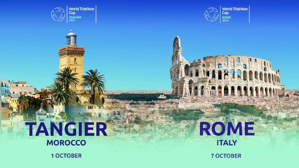 In calendario arrivano 2 nuove tappe del circuito World Triathlon Cup 2023: 1 ottobre Tangier, 7 ottobre Roma, due triathlon sprint
